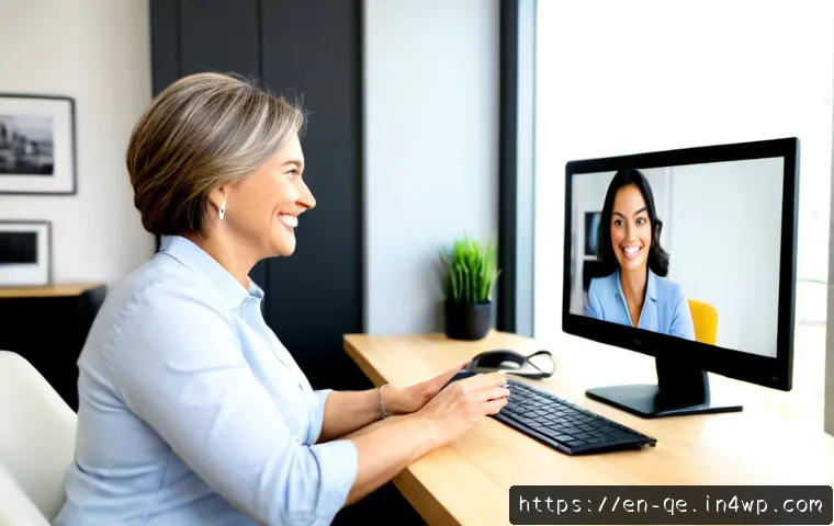 Home 17 긍정적 정체성을 위한 긍정적 피드백 활용 - Photorealistic scene of a confident middle-aged woman at a bright home office desk, warmly receiving...