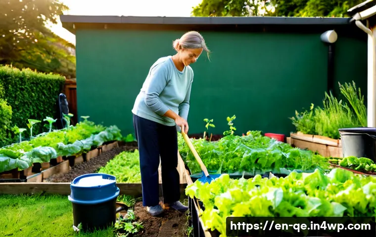 긍정적 정체성을 위한 지속 가능한 성장 전략 - Photorealistic lifestyle scene of a confident middle-aged woman tending a thriving vegetable garden ...